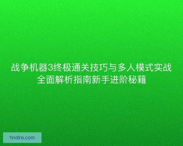 战争机器3终极通关技巧与多人模式实战全面解析指南新手进阶秘籍